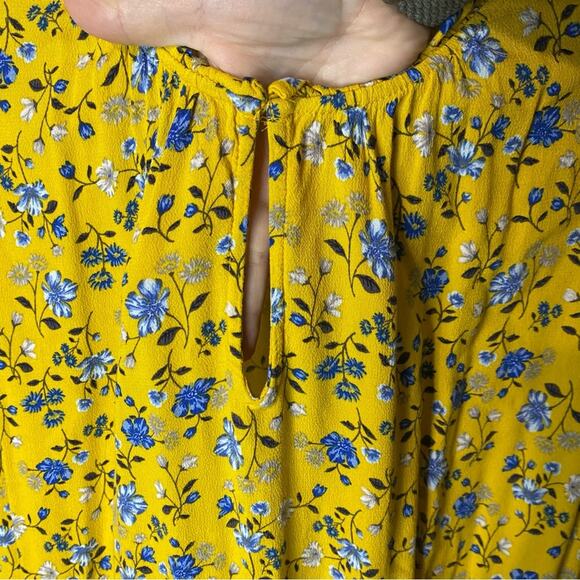 Old Navy Yellow and Blue Long Sleeve Sundress XL ditsy print autumn modest - Picture 6 of 10